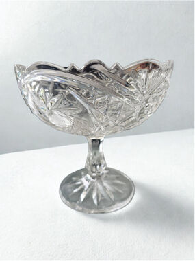 Brilliant Cut CRYSTAL Footed Pedestal 7" X 7" Compote Bowl Pinwheel Star Pattern